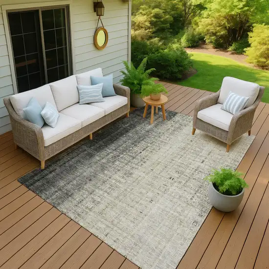 Beige And Gray Striped Washable Indoor Outdoor Area Rug Photo 5