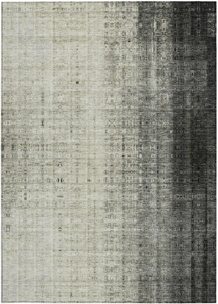 Beige And Gray Striped Washable Indoor Outdoor Area Rug Photo 7