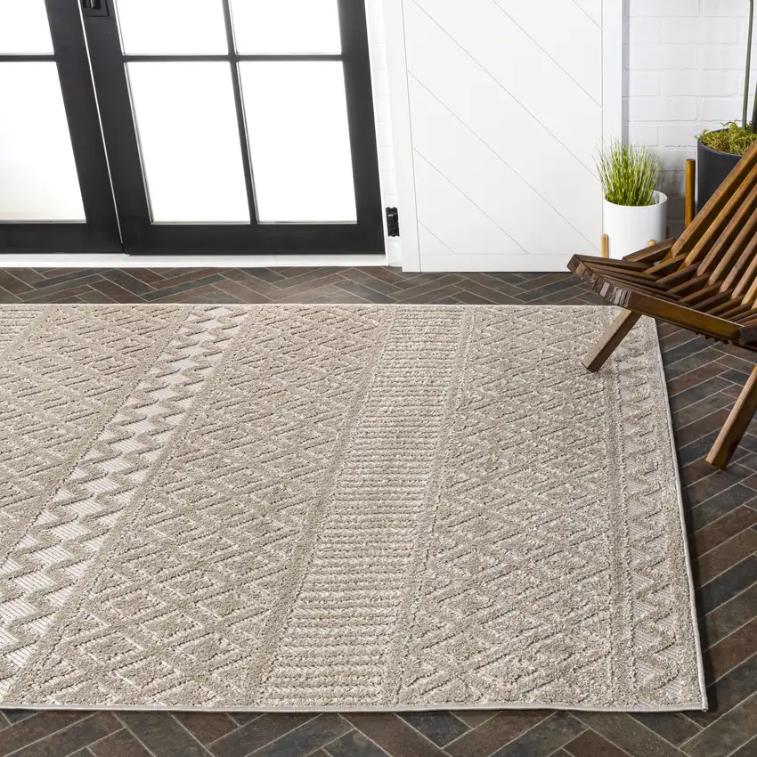 Beige And Gray Trellis Indoor Outdoor Area Rug Photo 9