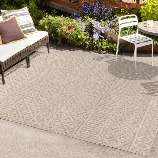 Beige And Gray Trellis Indoor Outdoor Area Rug Photo 8