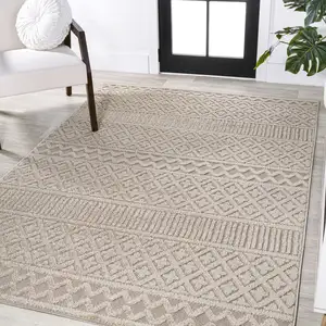 Photo of Beige And Gray Trellis Indoor Outdoor Area Rug