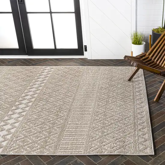 Beige And Gray Trellis Indoor Outdoor Area Rug Photo 8