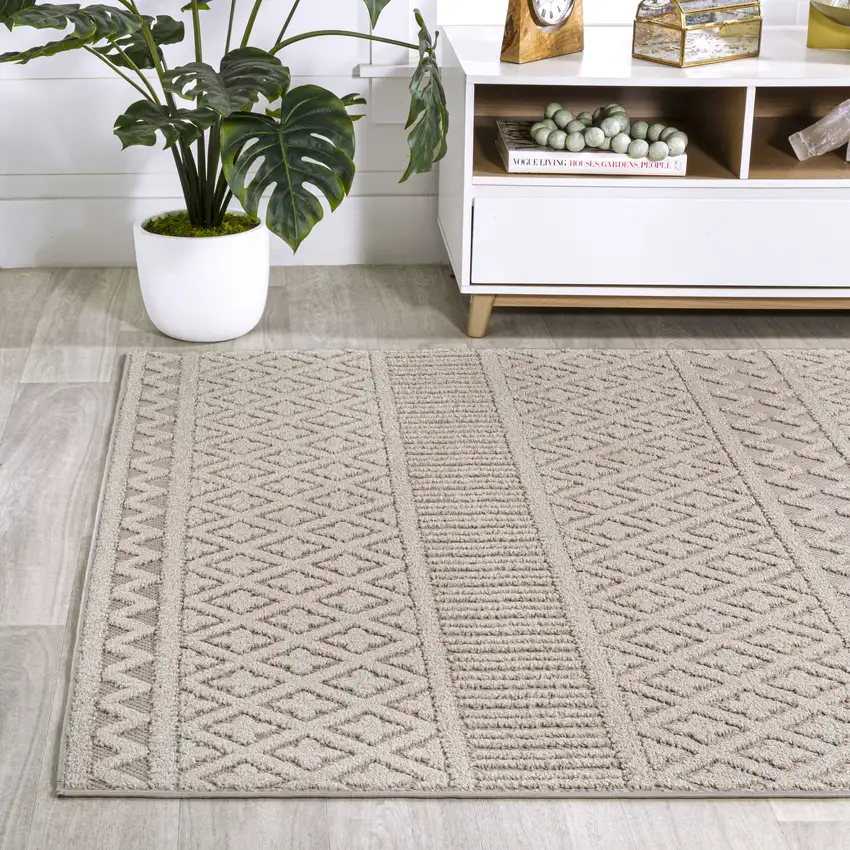 Beige And Gray Trellis Indoor Outdoor Area Rug Photo 4