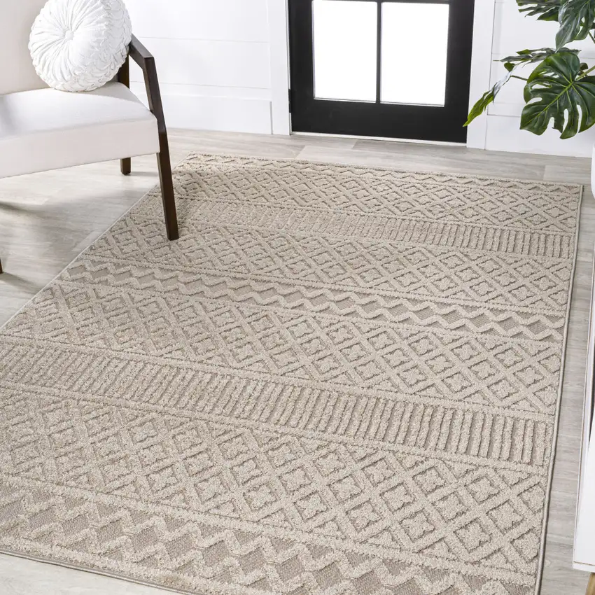 Beige And Gray Trellis Indoor Outdoor Area Rug Photo 3