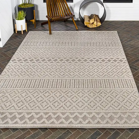 Beige And Gray Trellis Indoor Outdoor Area Rug Photo 9