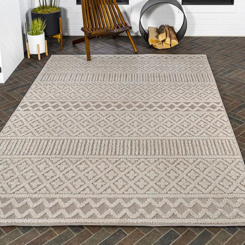 Beige And Gray Trellis Indoor Outdoor Area Rug Photo 9