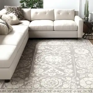Photo of Beige And Gray Tribal Washable Area Rug With UV Protection