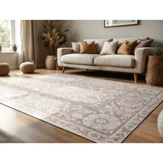 Beige And Gray Tribal Washable Area Rug With UV Protection Photo 5