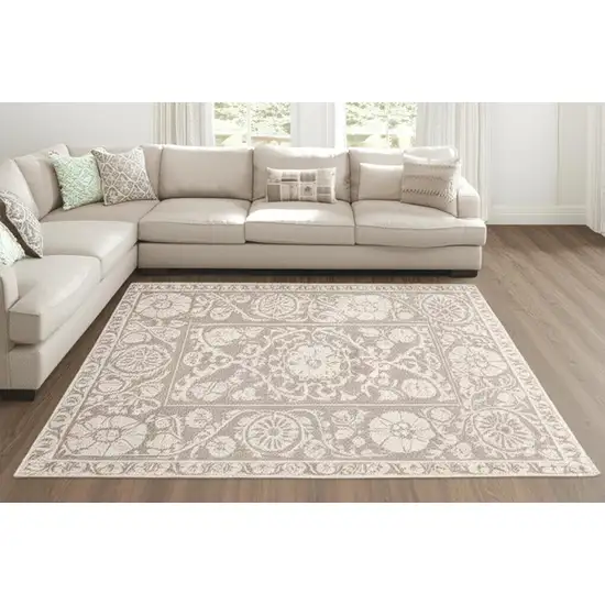 Beige And Gray Tribal Washable Area Rug With UV Protection Photo 1