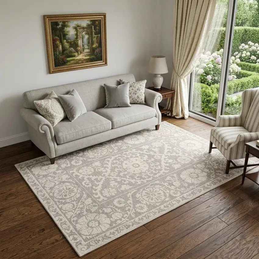 Beige And Gray Tribal Washable Area Rug With UV Protection Photo 1