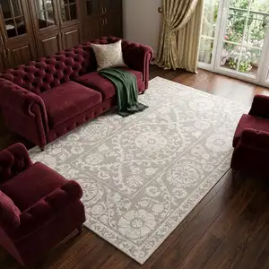 Photo of Beige And Gray Tribal Washable Area Rug With UV Protection