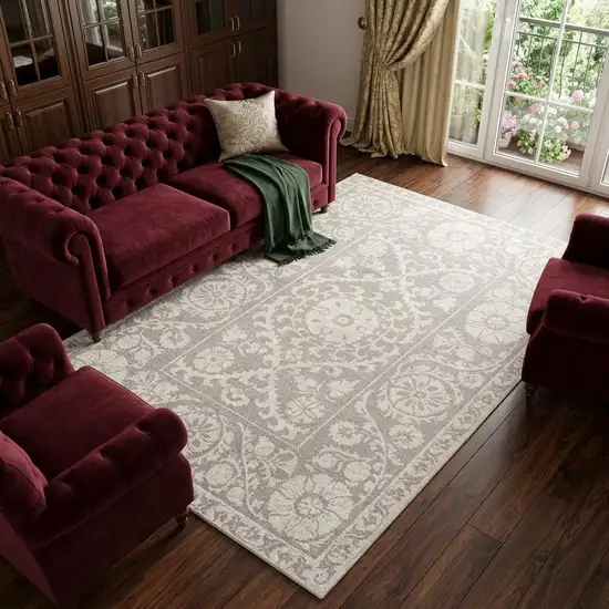Beige And Gray Tribal Washable Area Rug With UV Protection Photo 1