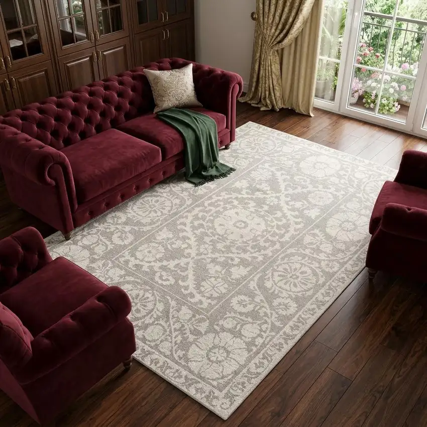 Beige And Gray Tribal Washable Area Rug With UV Protection Photo 1