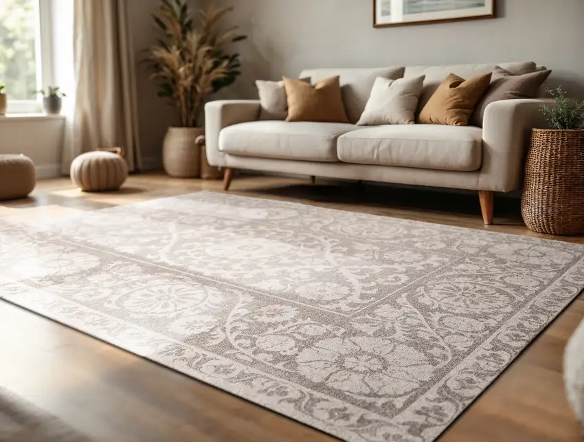 Beige And Gray Tribal Washable Area Rug With UV Protection Photo 5