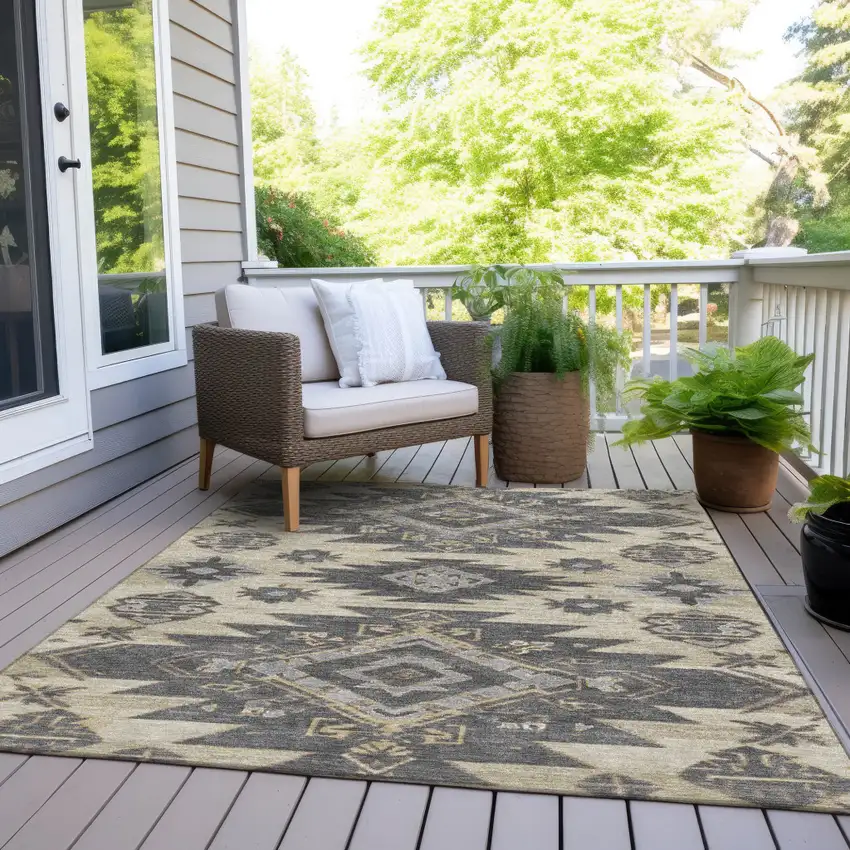 Beige And Gray Tribal Washable Indoor Outdoor Area Rug Photo 8