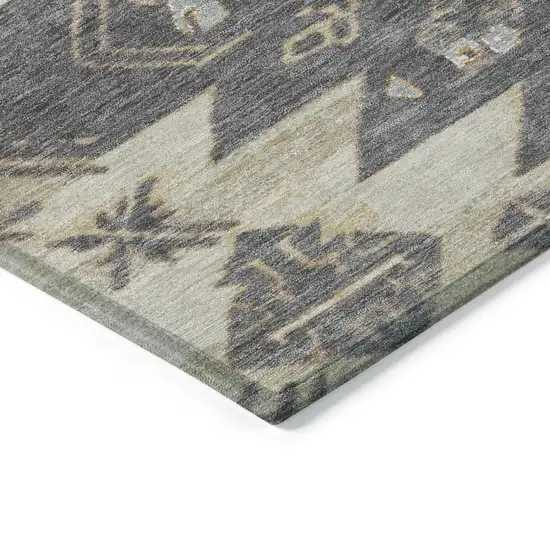 Beige And Gray Tribal Washable Indoor Outdoor Area Rug Photo 6