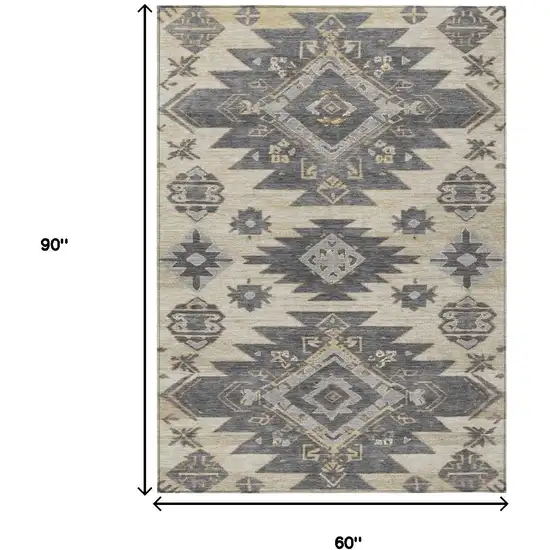 Beige And Gray Tribal Washable Indoor Outdoor Area Rug Photo 9