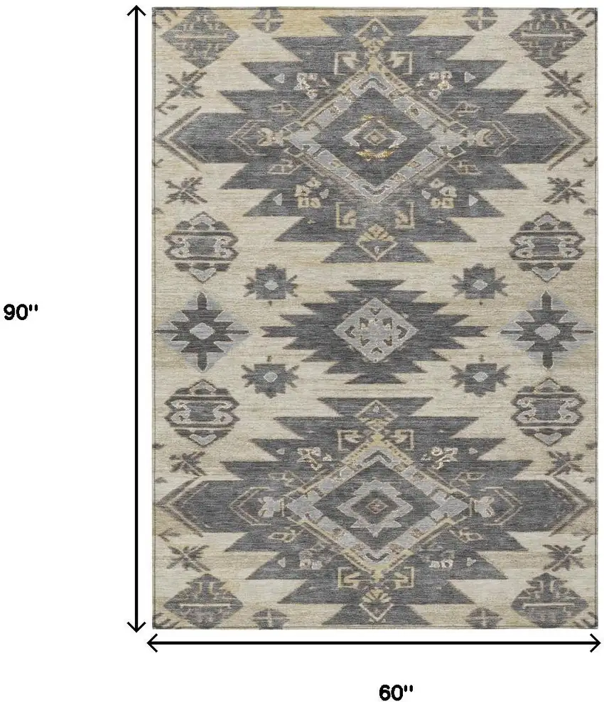 Beige And Gray Tribal Washable Indoor Outdoor Area Rug Photo 9