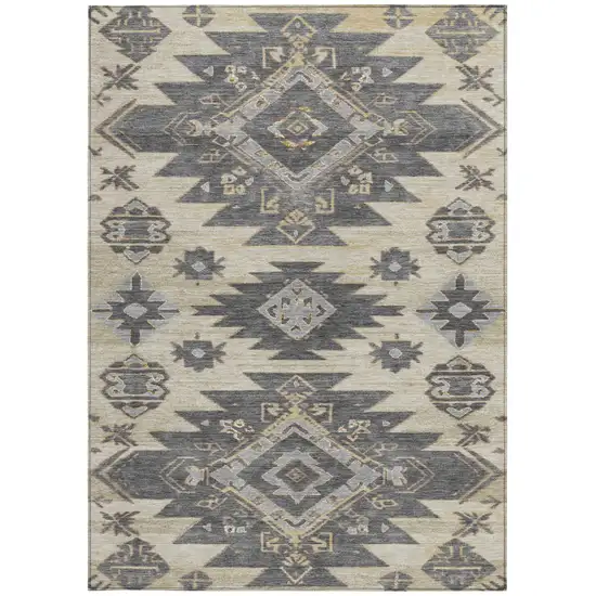 Beige And Gray Tribal Washable Indoor Outdoor Area Rug Photo 3