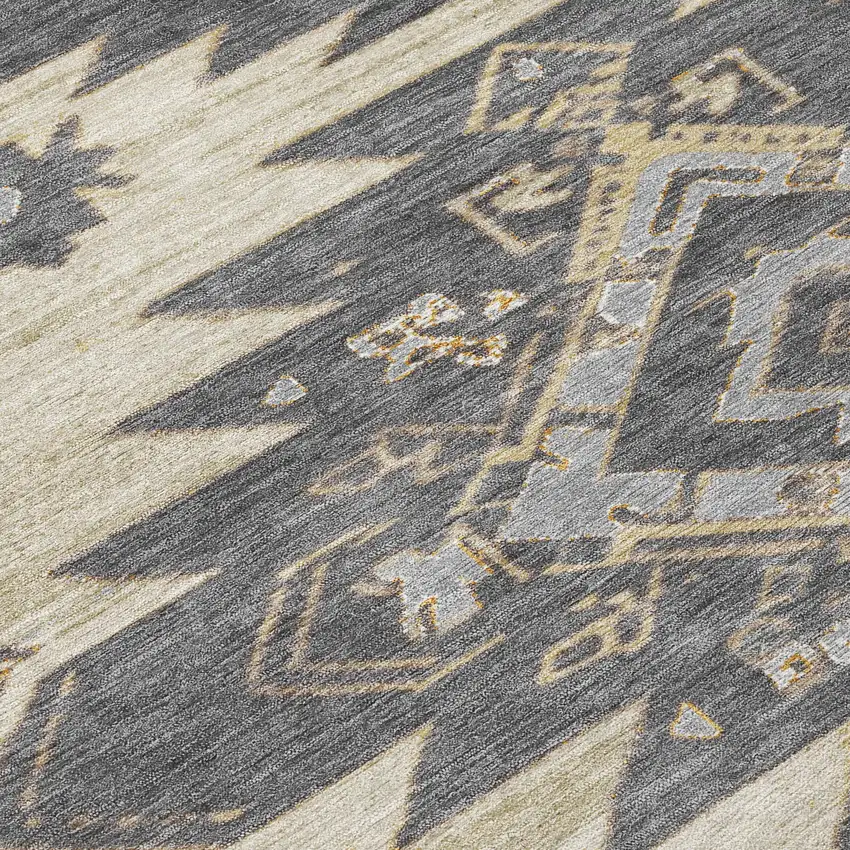 Beige And Gray Tribal Washable Indoor Outdoor Area Rug Photo 8