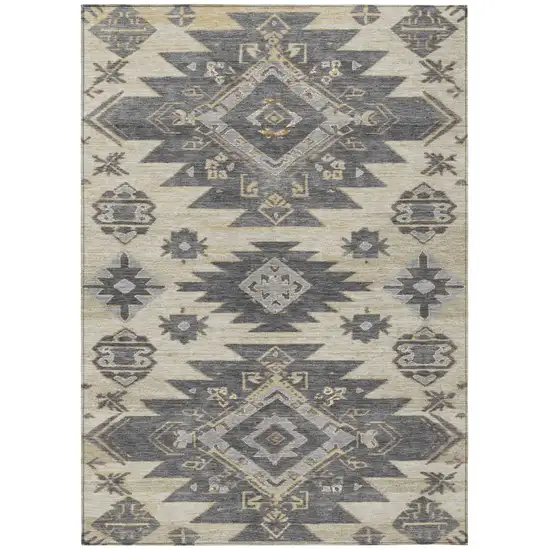Beige And Gray Tribal Washable Indoor Outdoor Area Rug Photo 1
