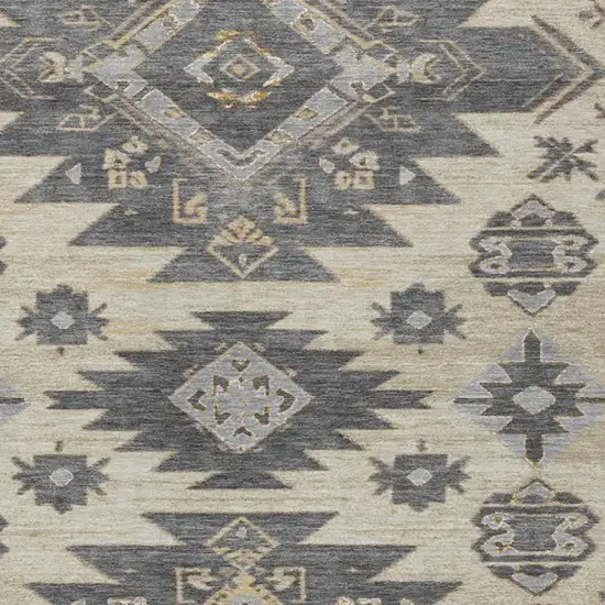 Beige And Gray Tribal Washable Indoor Outdoor Area Rug Photo 4