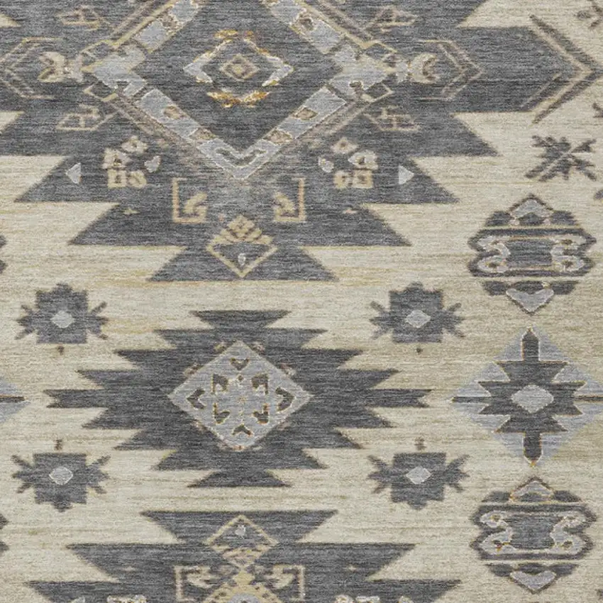 Beige And Gray Tribal Washable Indoor Outdoor Area Rug Photo 4
