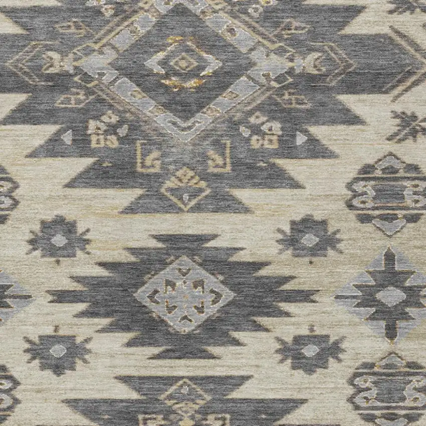 Beige And Gray Tribal Washable Indoor Outdoor Area Rug Photo 3