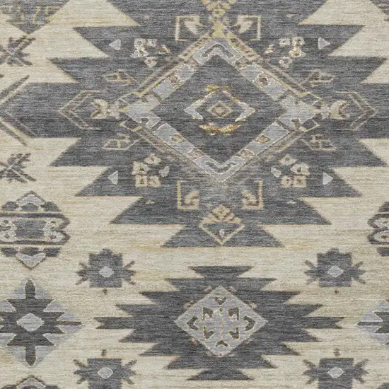 Beige And Gray Tribal Washable Indoor Outdoor Area Rug Photo 3