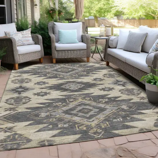 Beige And Gray Tribal Washable Indoor Outdoor Area Rug Photo 5