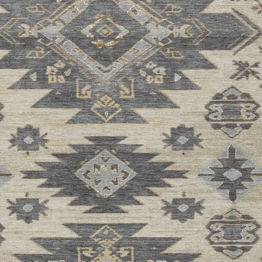 Beige And Gray Tribal Washable Indoor Outdoor Area Rug Photo 3
