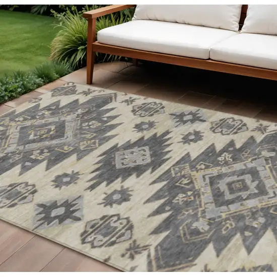 Beige And Gray Tribal Washable Indoor Outdoor Area Rug Photo 2