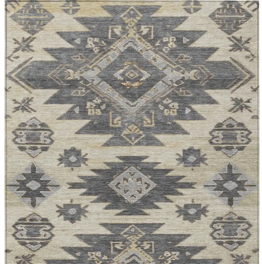 Beige And Gray Tribal Washable Indoor Outdoor Area Rug Photo 4
