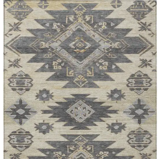 Beige And Gray Tribal Washable Indoor Outdoor Area Rug Photo 9