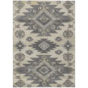 Photo of Beige And Gray Tribal Washable Indoor Outdoor Area Rug