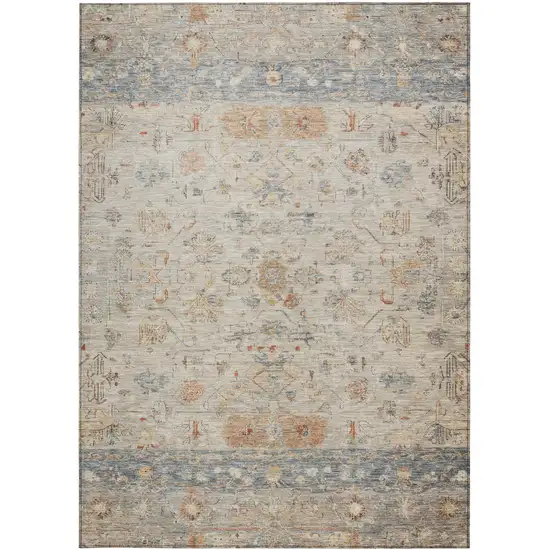 Beige And Gray Tribal Washable Indoor Outdoor Area Rug Photo 5