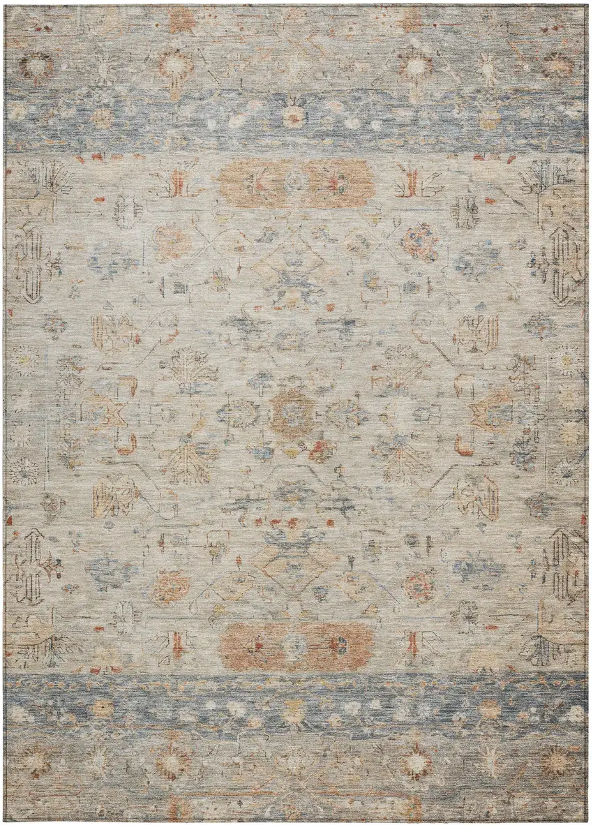 Beige And Gray Tribal Washable Indoor Outdoor Area Rug Photo 5