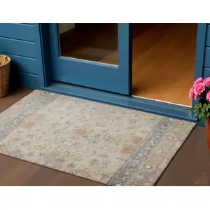 Photo of Beige And Gray Tribal Washable Indoor Outdoor Area Rug
