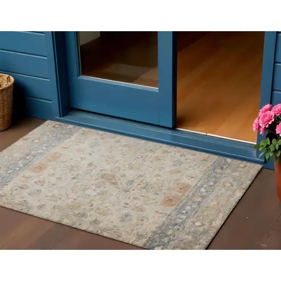 Beige And Gray Tribal Washable Indoor Outdoor Area Rug Photo 1