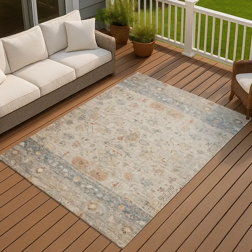 Beige And Gray Tribal Washable Indoor Outdoor Area Rug Photo 7