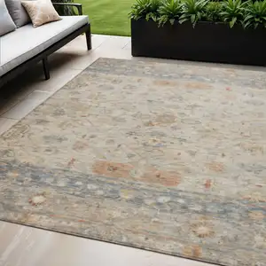 Photo of Beige And Gray Tribal Washable Indoor Outdoor Area Rug