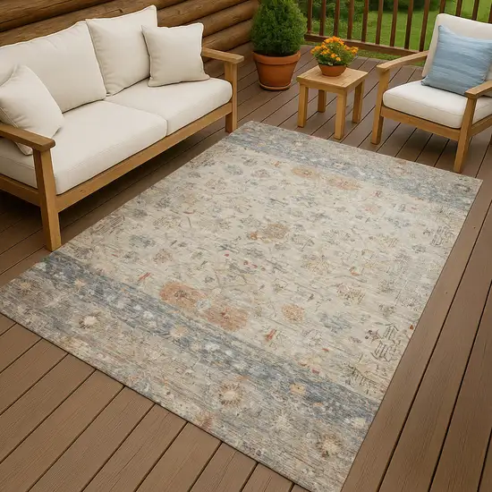 Beige And Gray Tribal Washable Indoor Outdoor Area Rug Photo 9