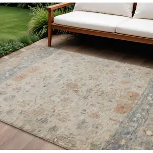 Photo of Beige And Gray Tribal Washable Indoor Outdoor Area Rug