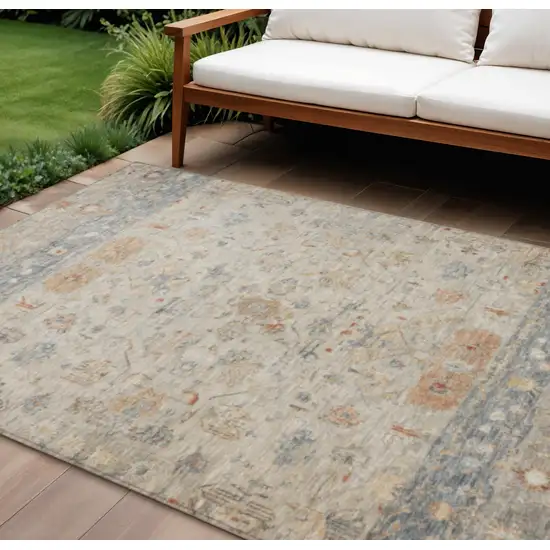 Beige And Gray Tribal Washable Indoor Outdoor Area Rug Photo 1