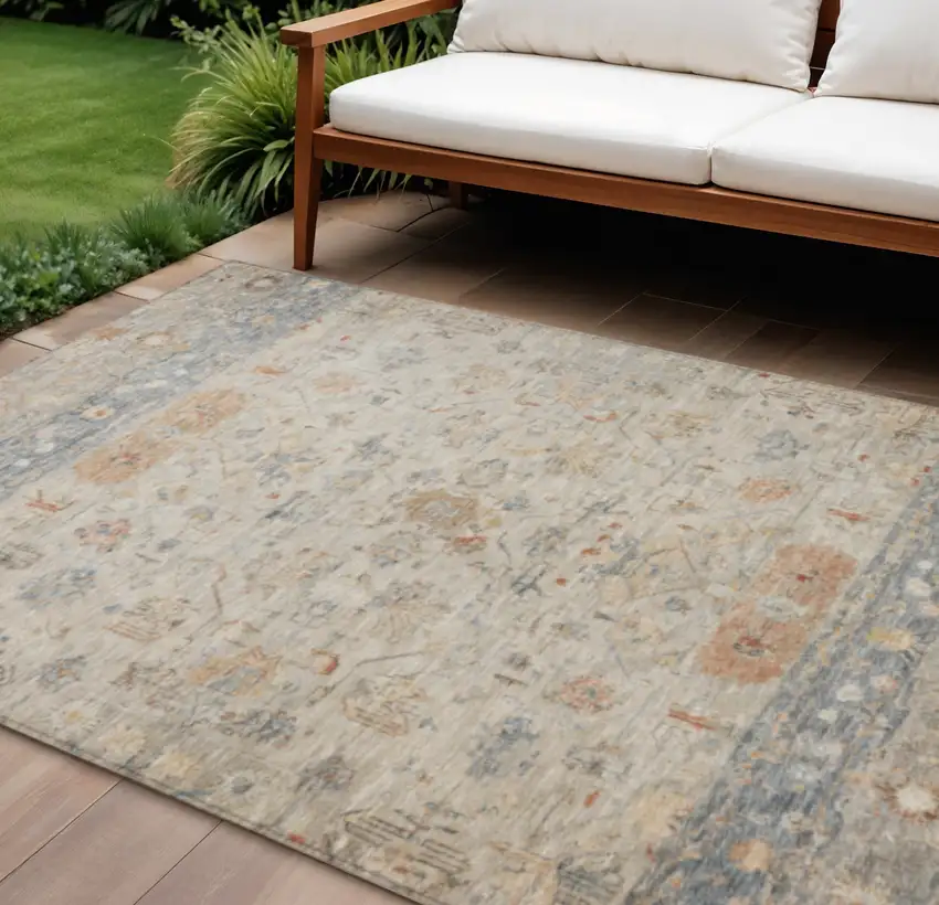 Beige And Gray Tribal Washable Indoor Outdoor Area Rug Photo 1