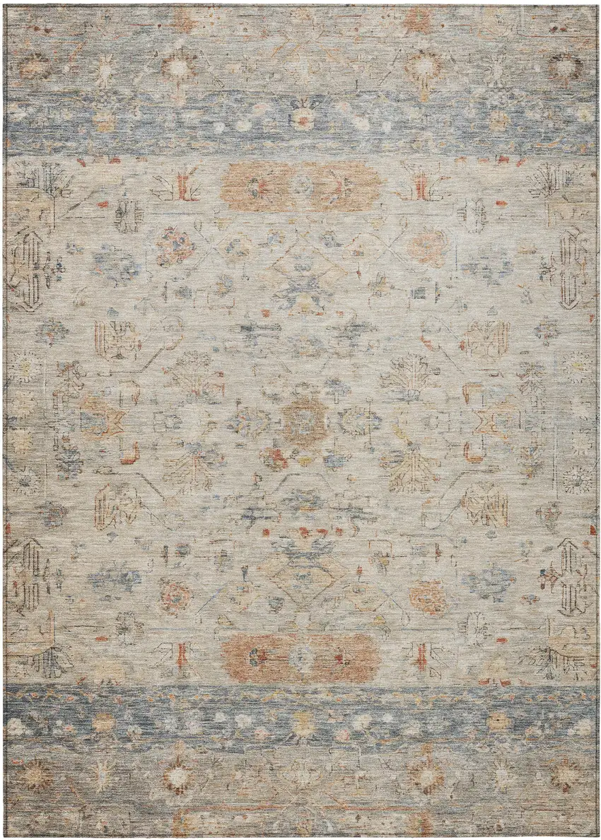 Beige And Gray Tribal Washable Indoor Outdoor Area Rug Photo 2