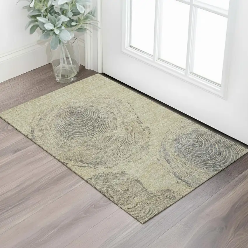 Beige And Gray Woodland Lodge Washable Area Rug With UV Protection Photo 1