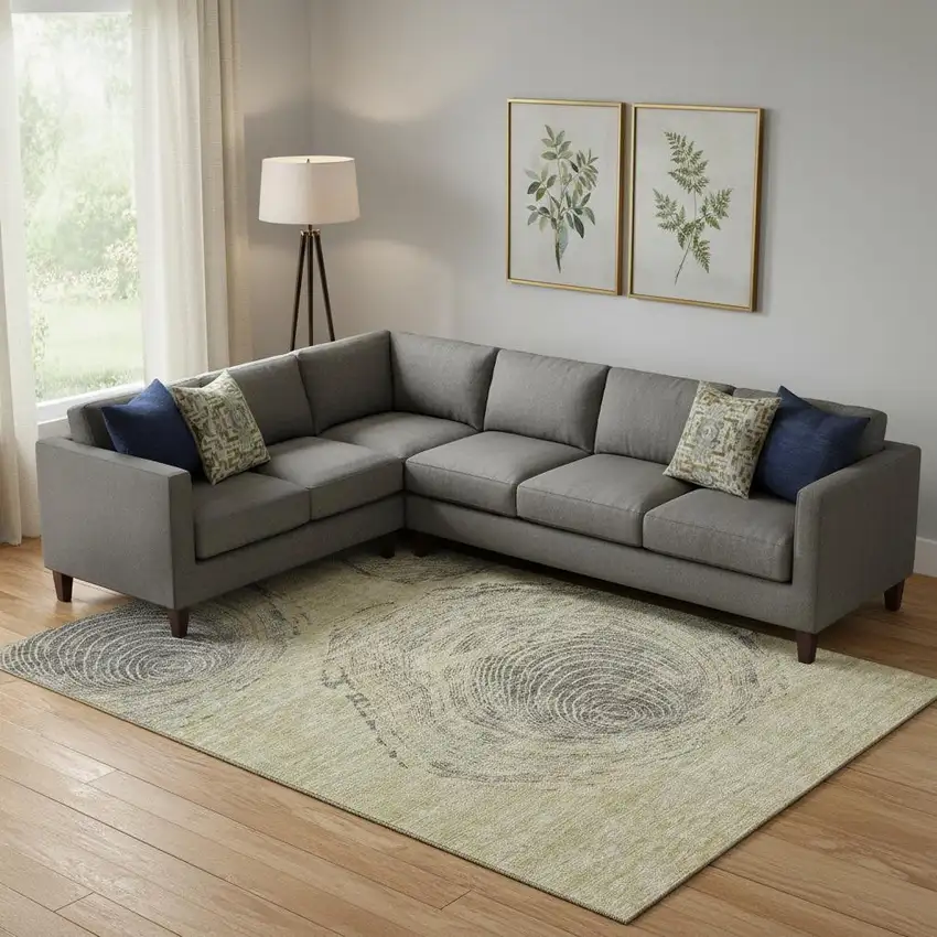 Beige And Gray Woodland Lodge Washable Area Rug With UV Protection Photo 1