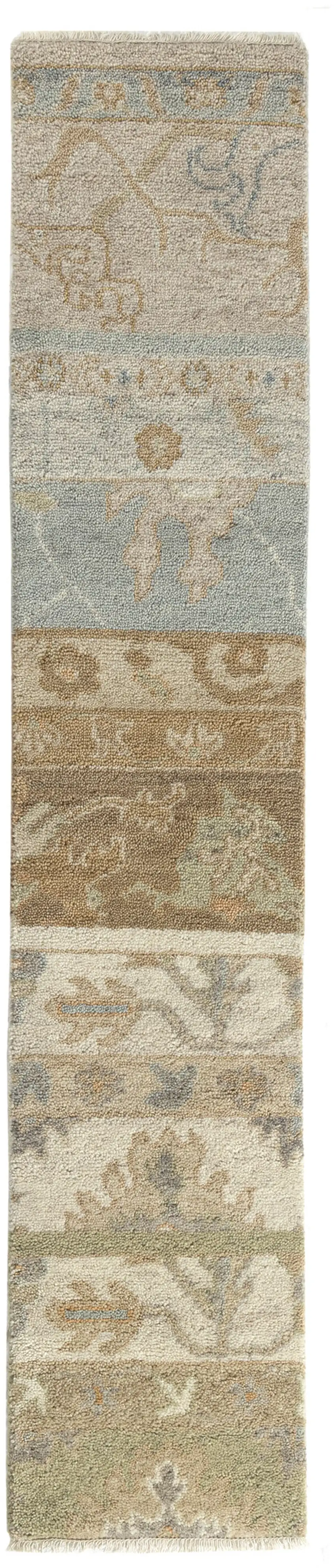 Beige And Gray Wool Abstract Hand Knotted Area Rug Photo 1