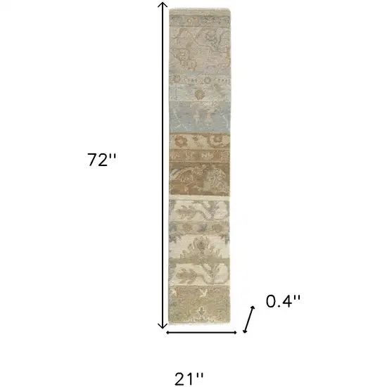 Beige And Gray Wool Abstract Hand Knotted Area Rug Photo 4